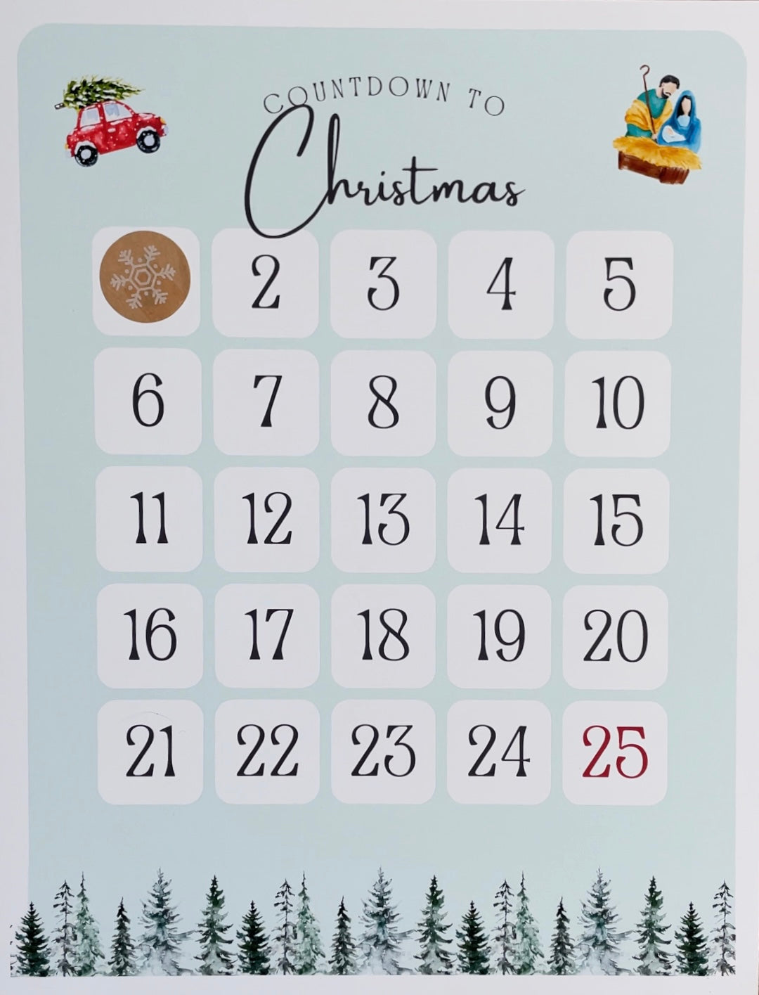 Christmas Countdown with Snowflake Stickers