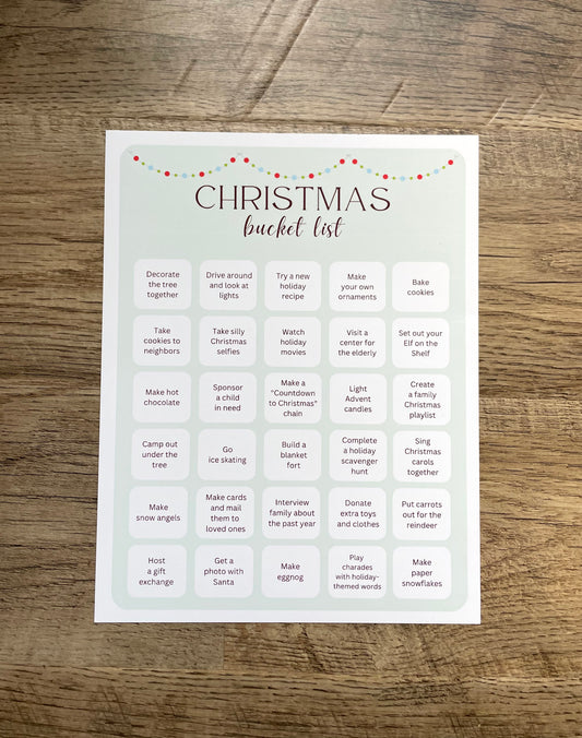 Christmas Bucket List Activity Sheet with Snowflake Stickers