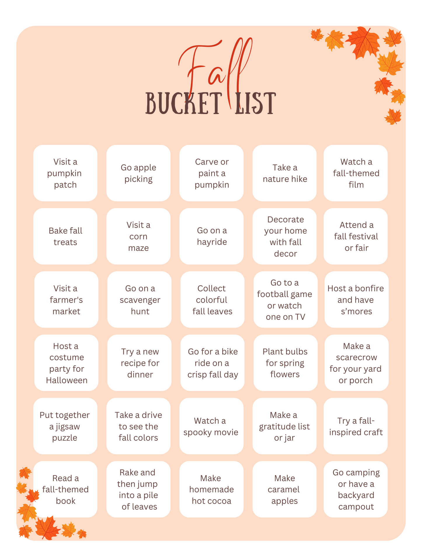 Fall Bucket List (Digital Download)