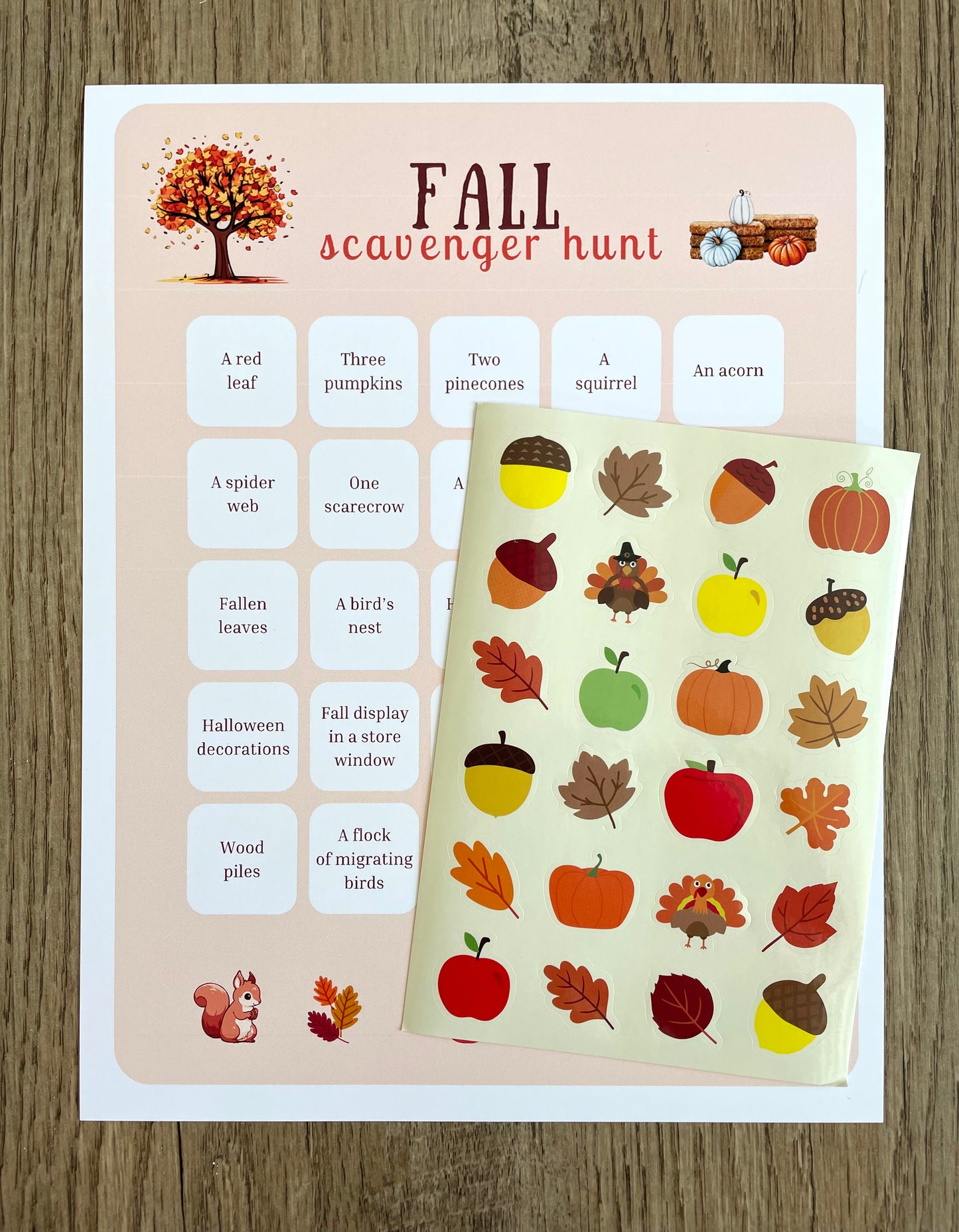 Fall Scavenger Hunt Activity Sheet with Stickers