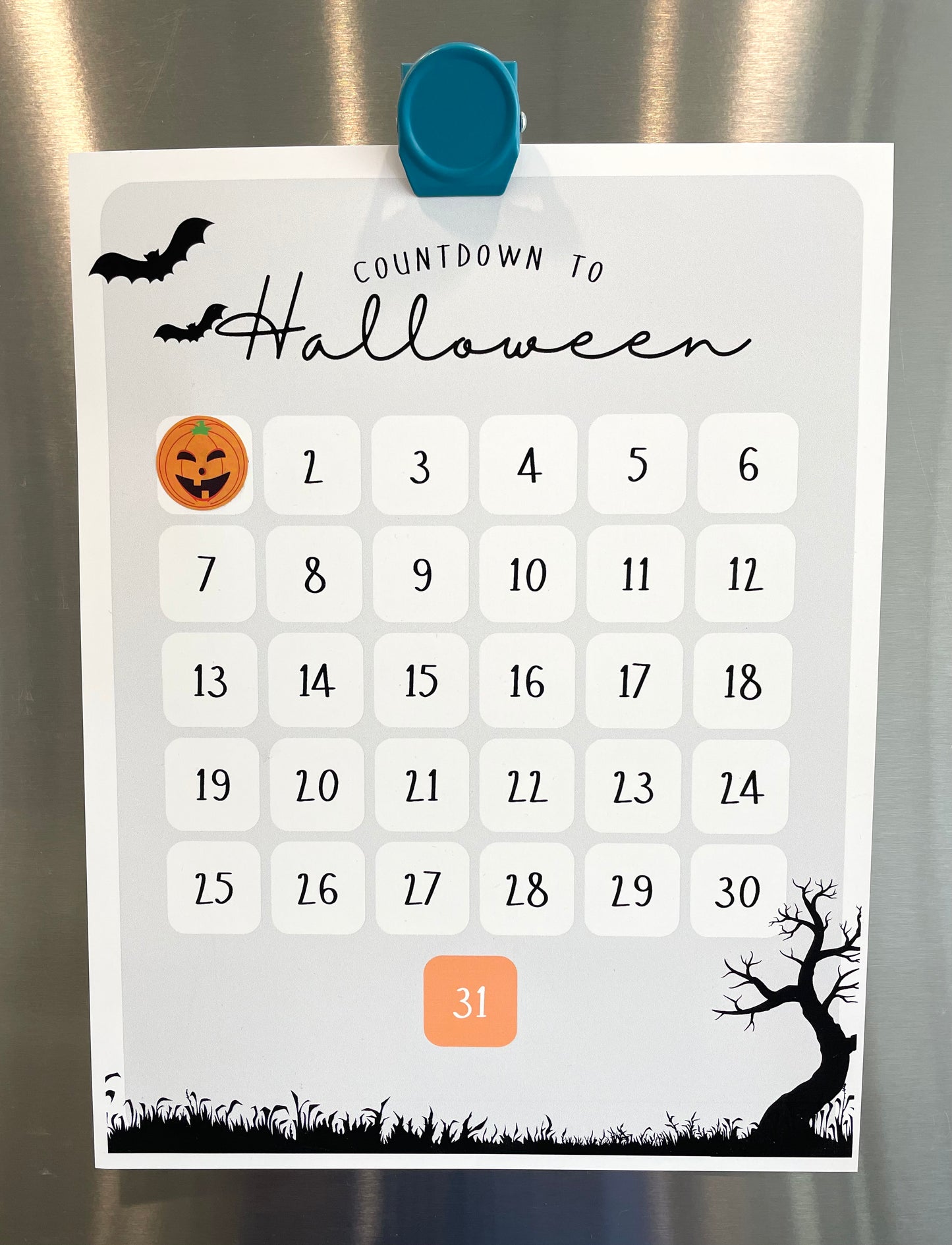 Halloween Countdown Print for Kids with Stickers