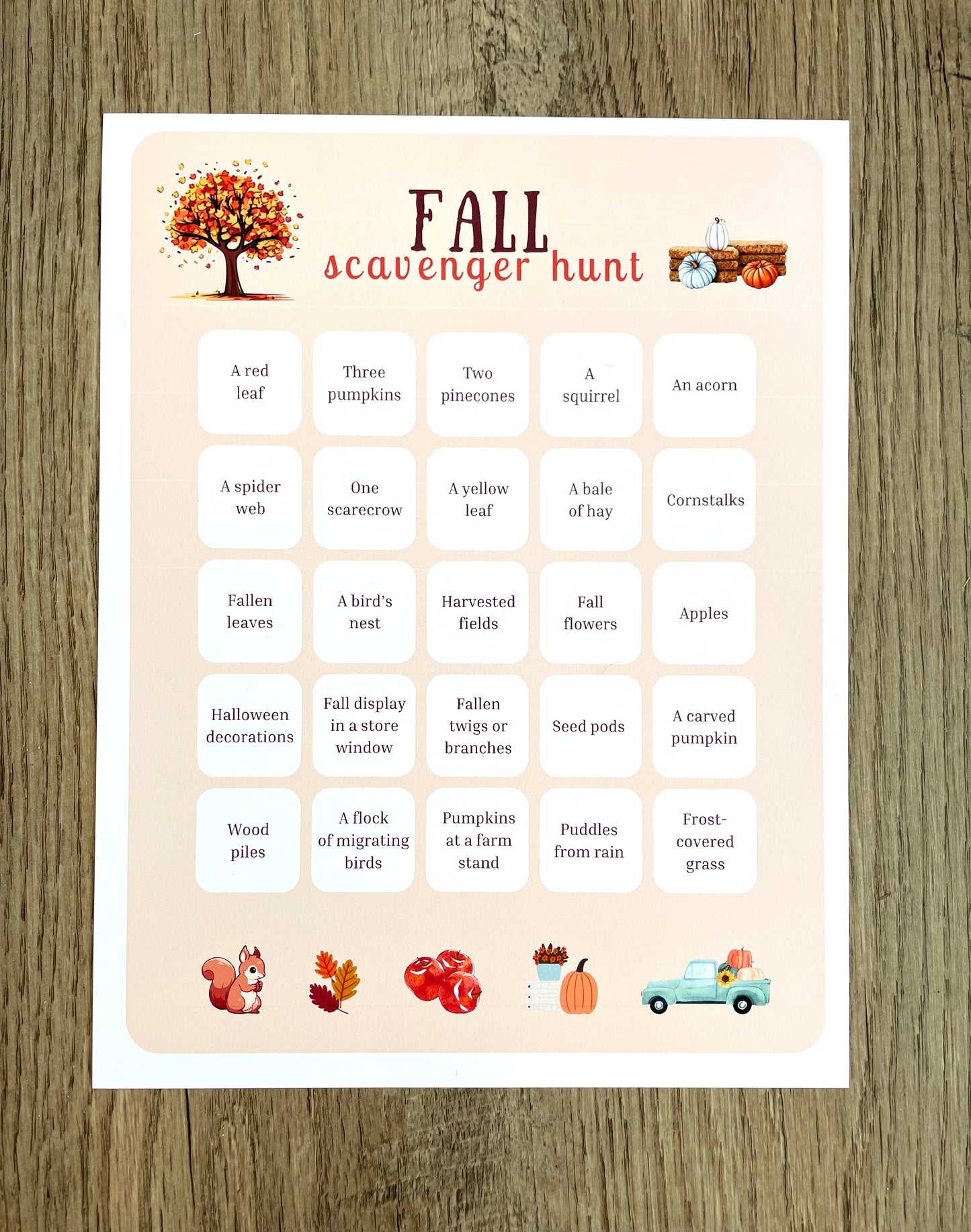 Fall Scavenger Hunt Activity Sheet with Stickers