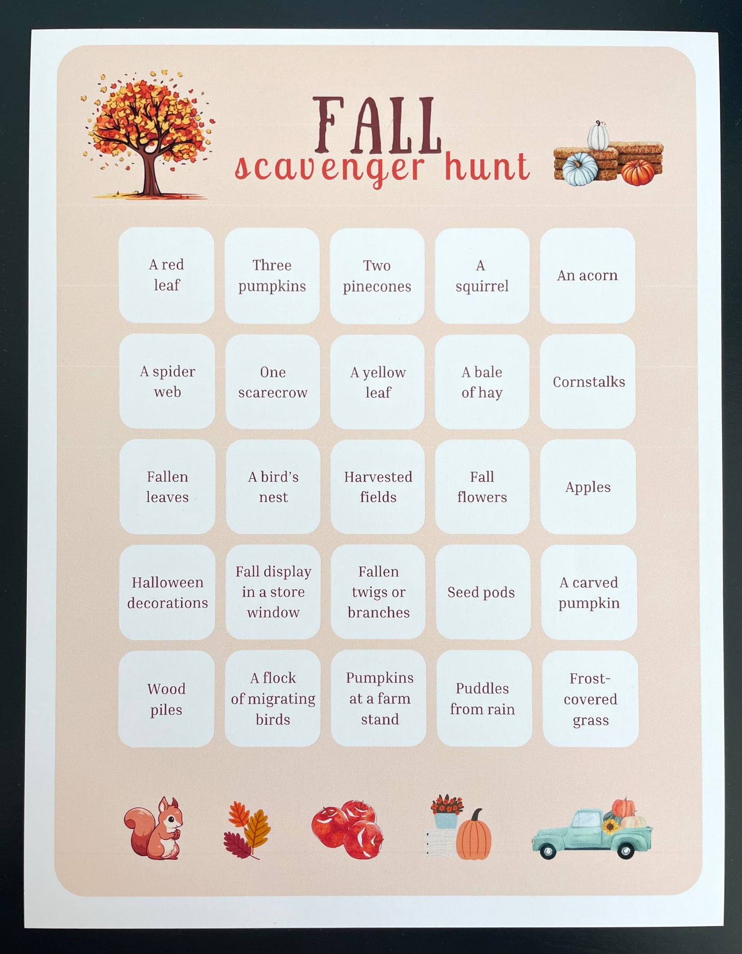 Fall Scavenger Hunt Activity Sheet with Stickers