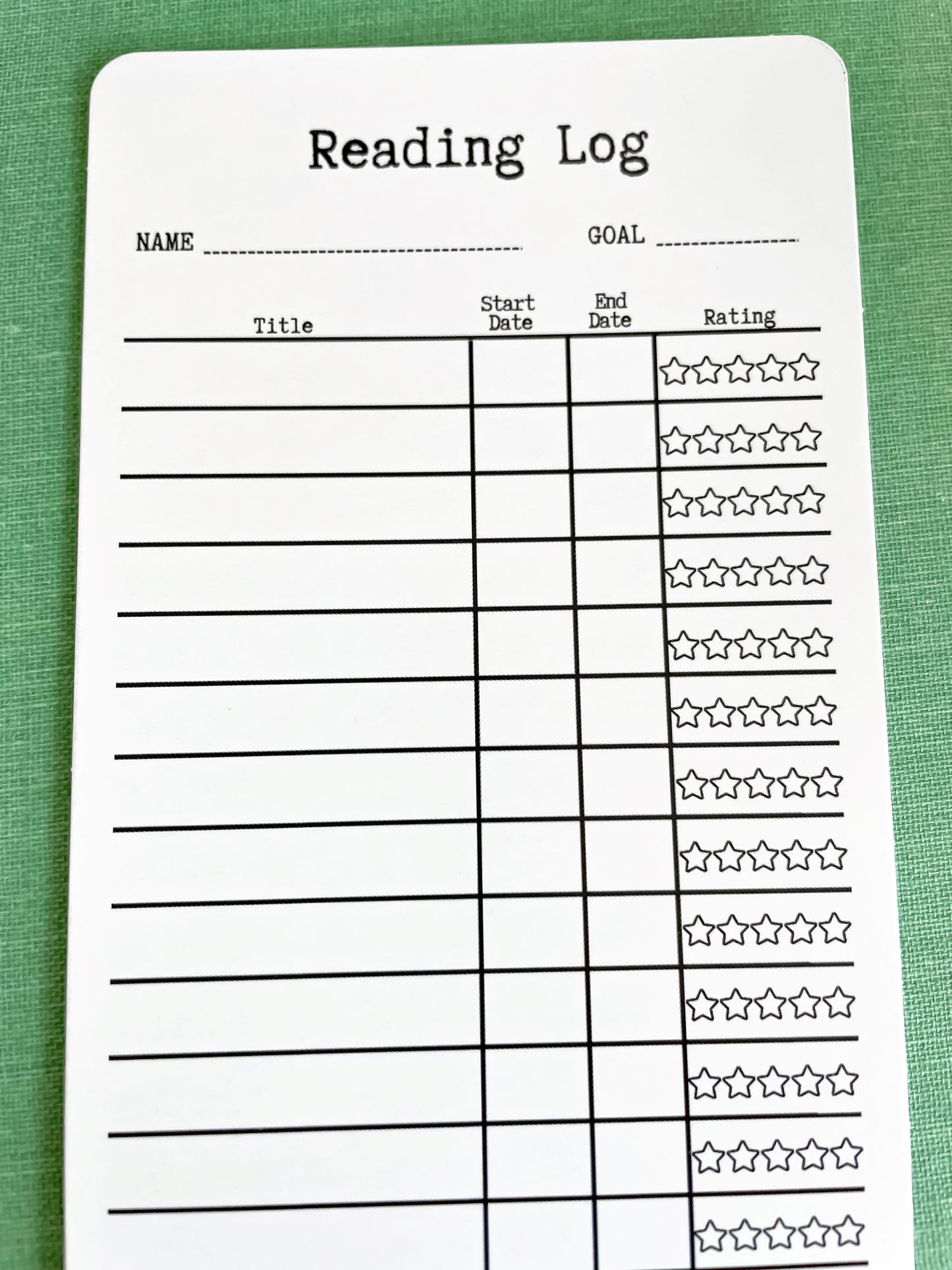 Reading Log Bookmark