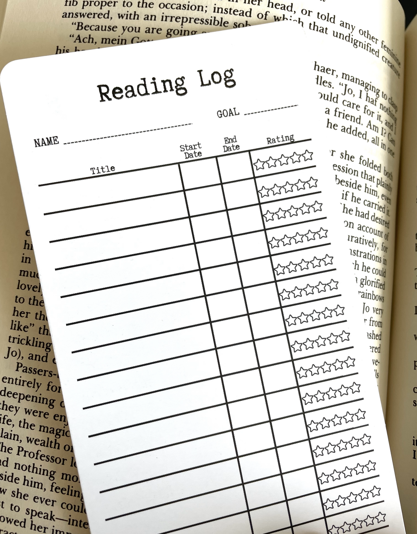 Reading Log Bookmark